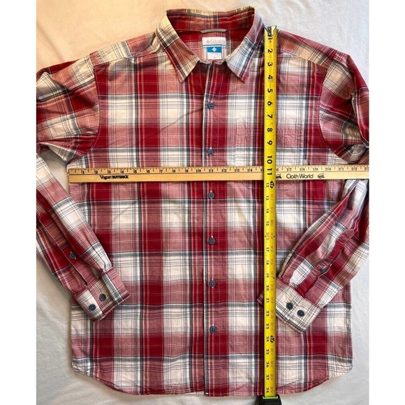 Columbia Mens Button-Up Shirt Red White Plaid Long Sleeve Collar Pocket Cotton M - Picture 4 of 8